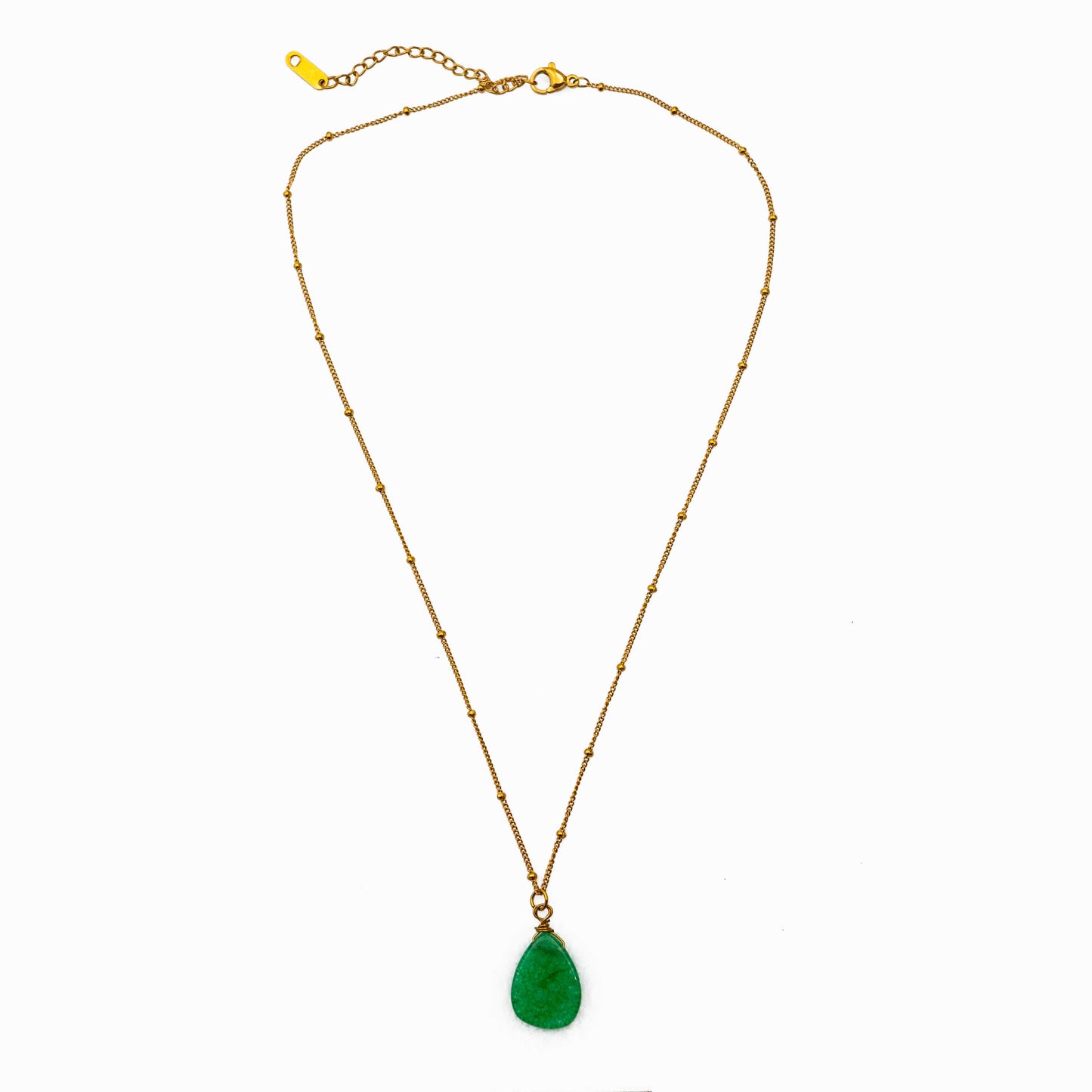Gold-Plated Green Jade Teardrop Necklace
