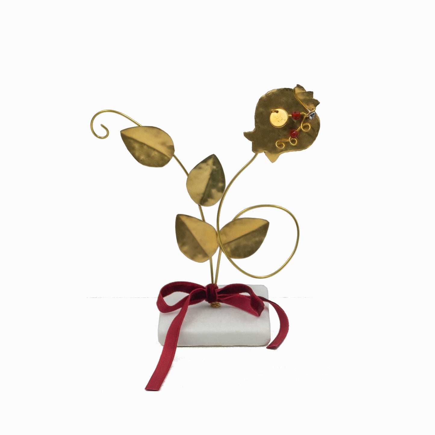 Handmade Brass Pomegranate Sculpture on Marble Base – Tabletop Christmas Charm 2026 with Red Beads & Velvet Ribbon | Art Ornament & New Year Good Luck Gift (Copy)