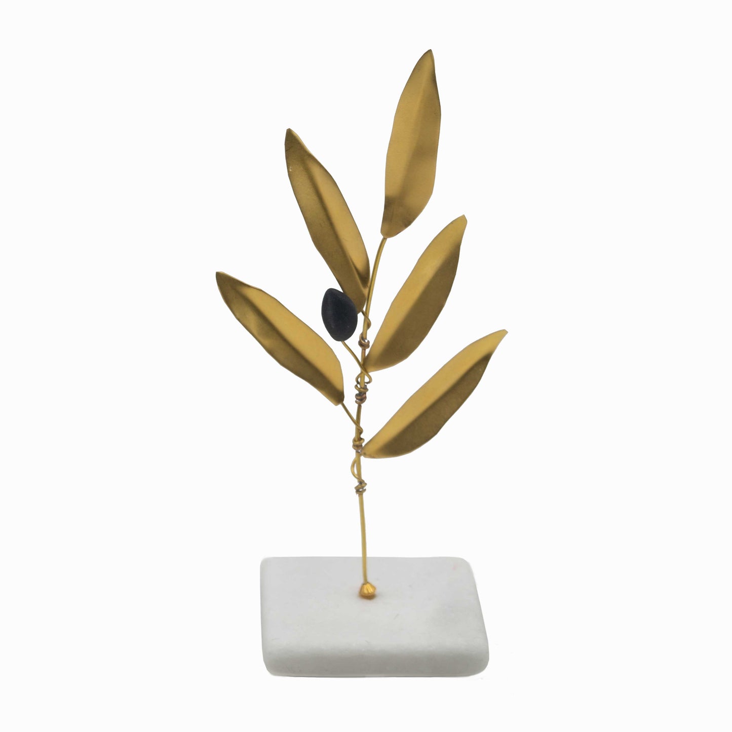 Handmade Brass Olive Branch Sculpture on Marble Base – Tabletop Christmas Charm 2026 with Polymer Clay Olive | Artistic Metal Ornament & Symbolic Good Luck Gift
