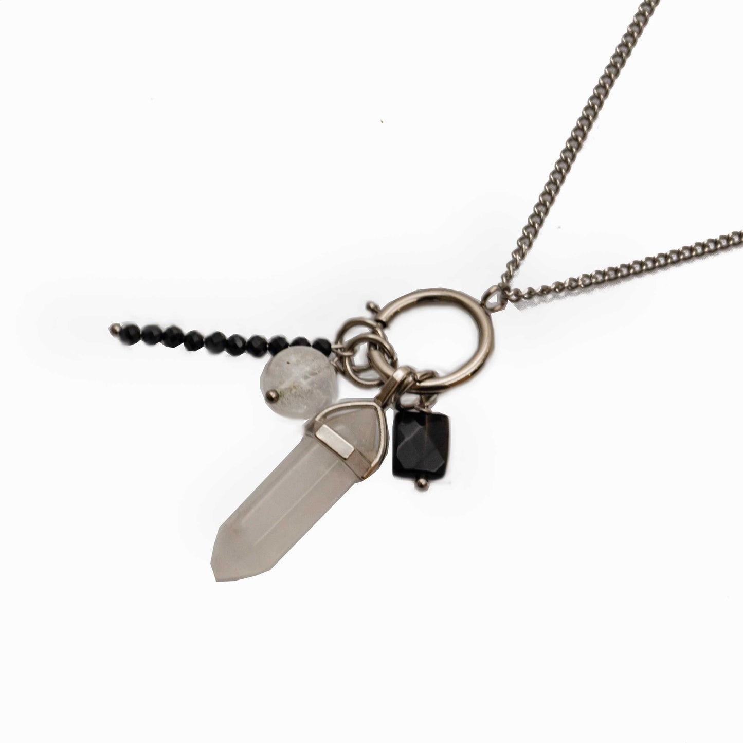 Protection Necklace with Black Tourmaline, Onyx, White Quartz & Selenite