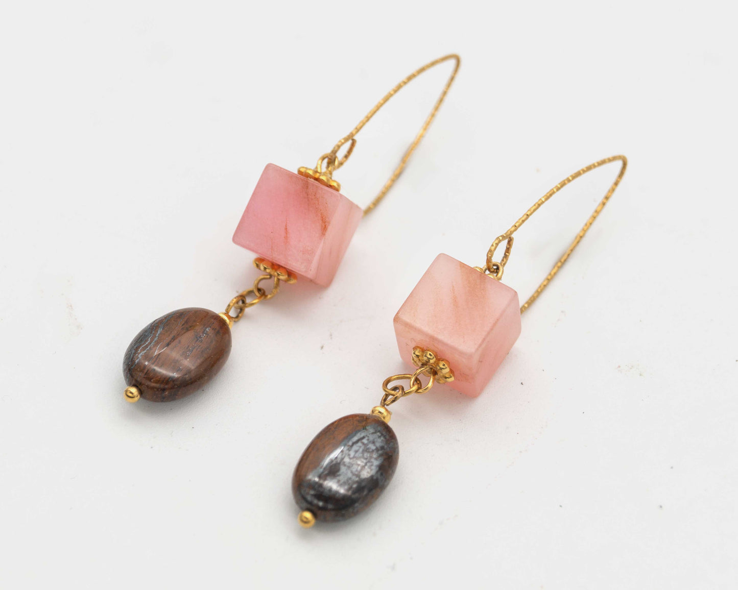 Tiger's Eye and Pink Quartz Earrings