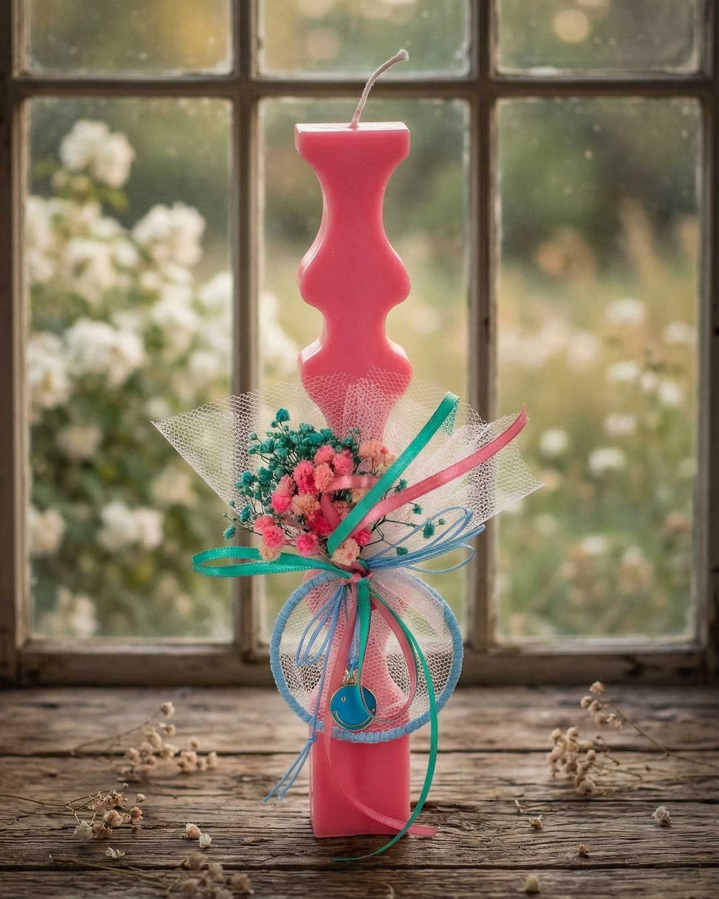 Χειροποίητη Πασχαλινή Λαμπάδα με Κολιέ Smiley Face