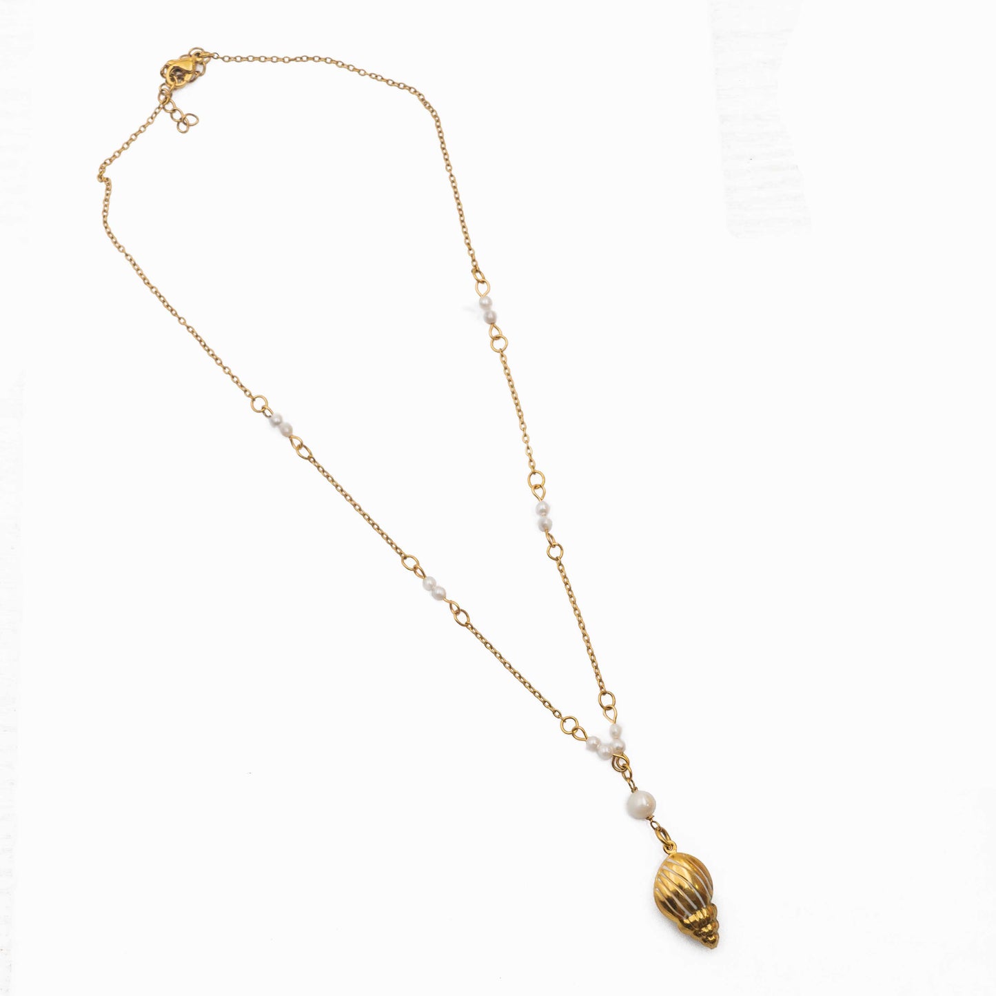 Gold-Plated Enamel Sea Shell & Pearl Necklace