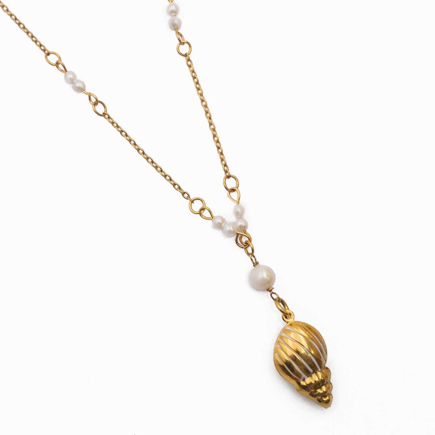 Gold-Plated Enamel Sea Shell & Pearl Necklace