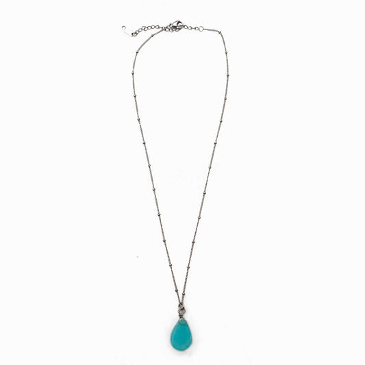 Stainless Steel Turquoise Jade Teardrop Necklace