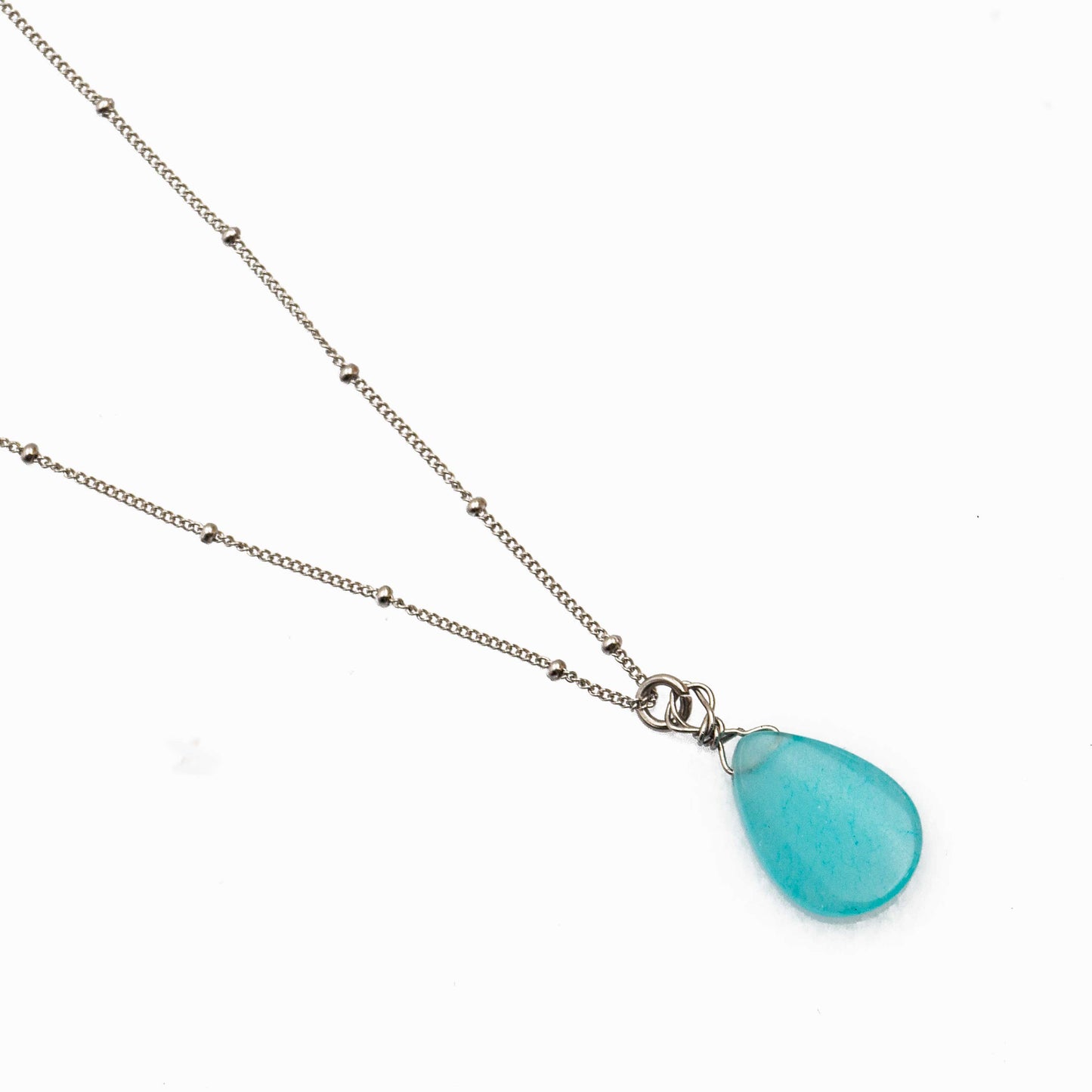 Stainless Steel Turquoise Jade Teardrop Necklace
