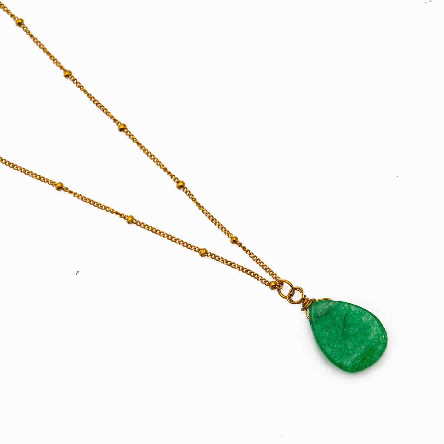 Gold-Plated Green Jade Teardrop Necklace