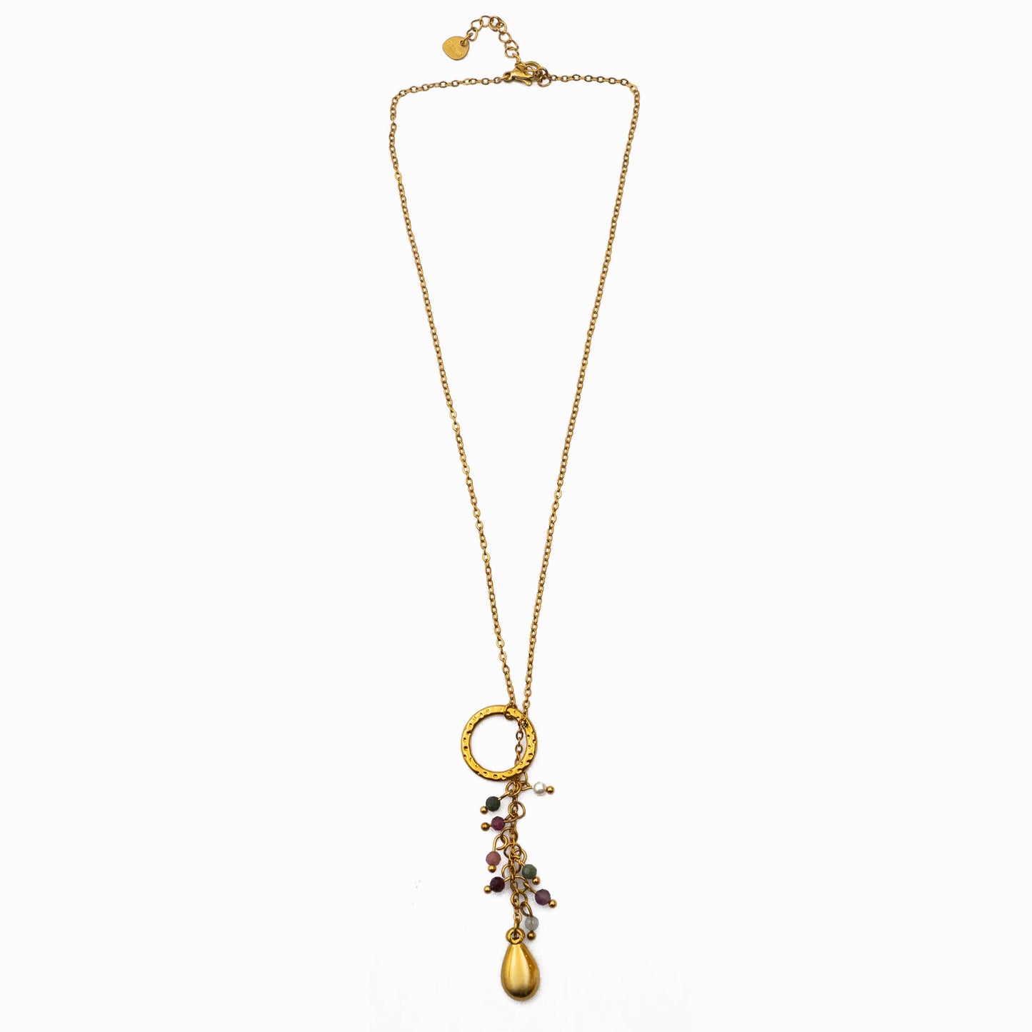 Gold-Plated Mixed Gemstone Cluster Necklace