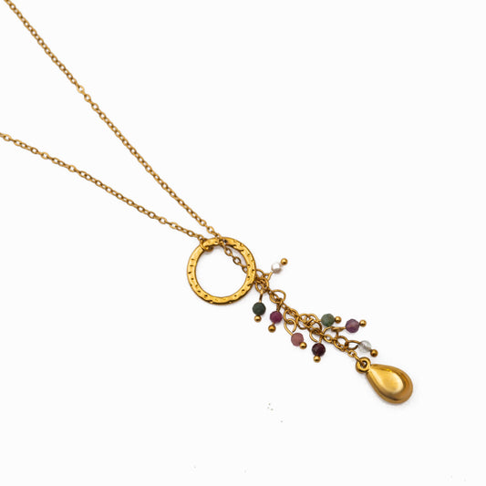 Gold-Plated Mixed Gemstone Cluster Necklace
