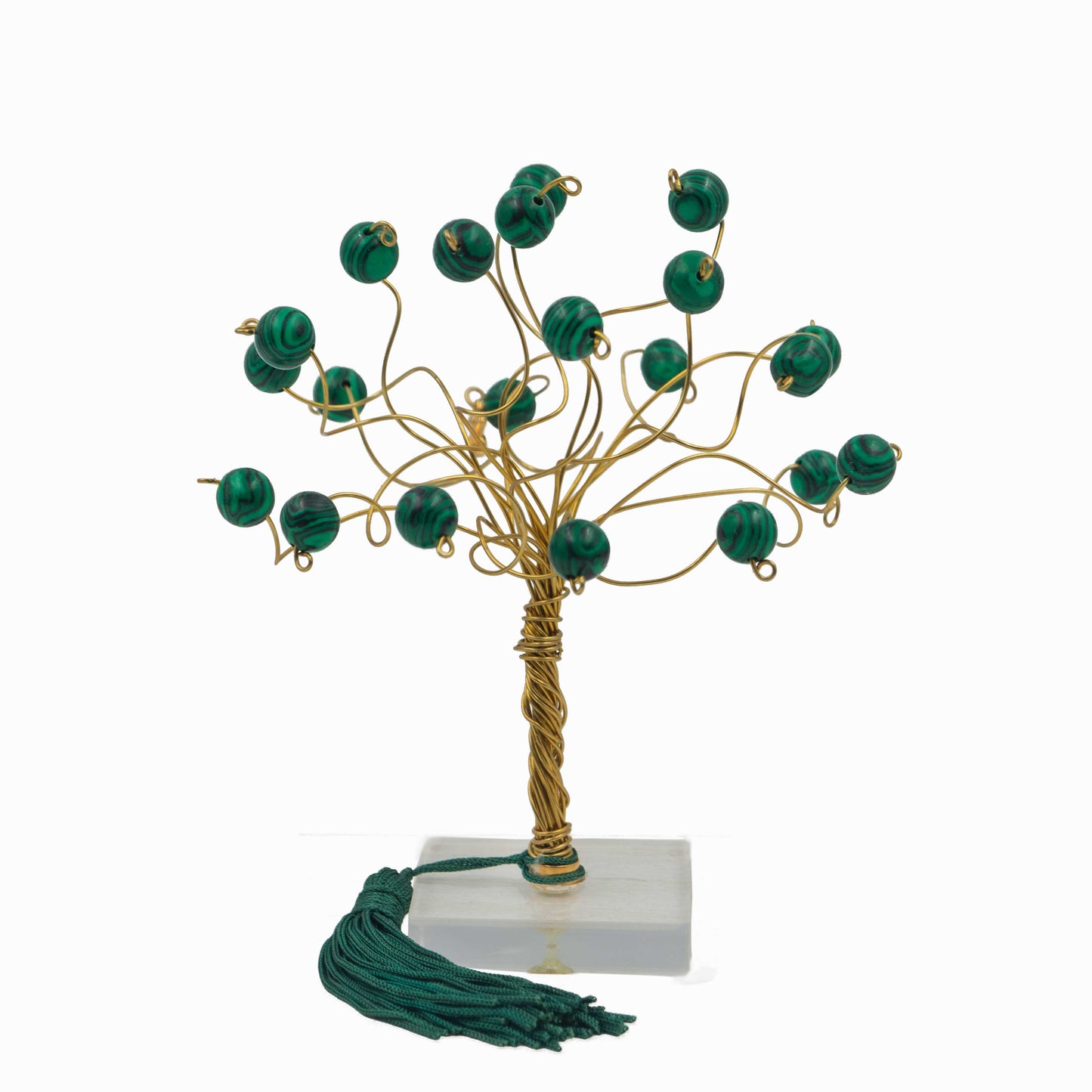 Χειροποίητο Γούρι-Δέντρο από Μπρούτζινο Σύρμα με Μαλαχίτη για Μεταμόρφωση σε Βάση Πλέξιγκλας – Επιτραπέζια Δημιουργία 2026 με Πράσινη Φούντα | Μοντέρνο Μεταλλικό Διακοσμητικό