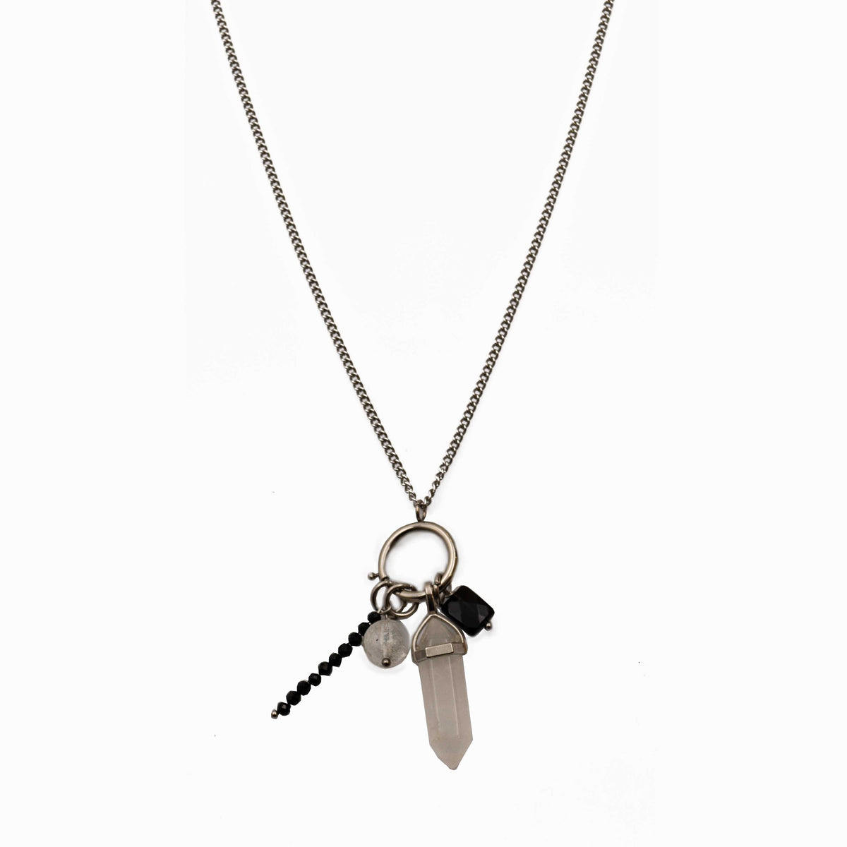 Protection Necklace with Black Tourmaline, Onyx, White Quartz & Selenite