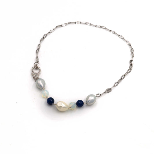 Pearl and Blue Agate Necklace