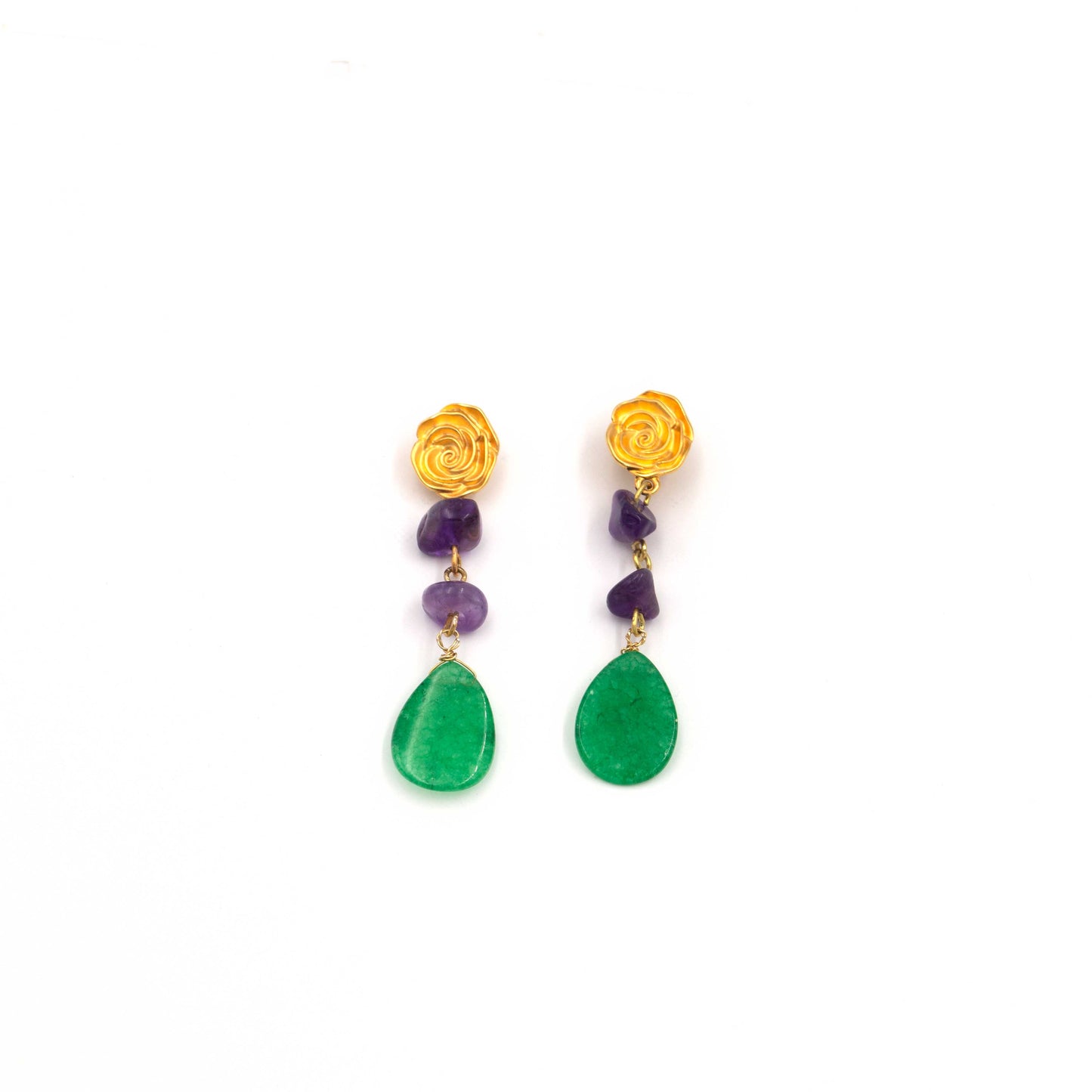 Earrings with Green Agate and Amethyst