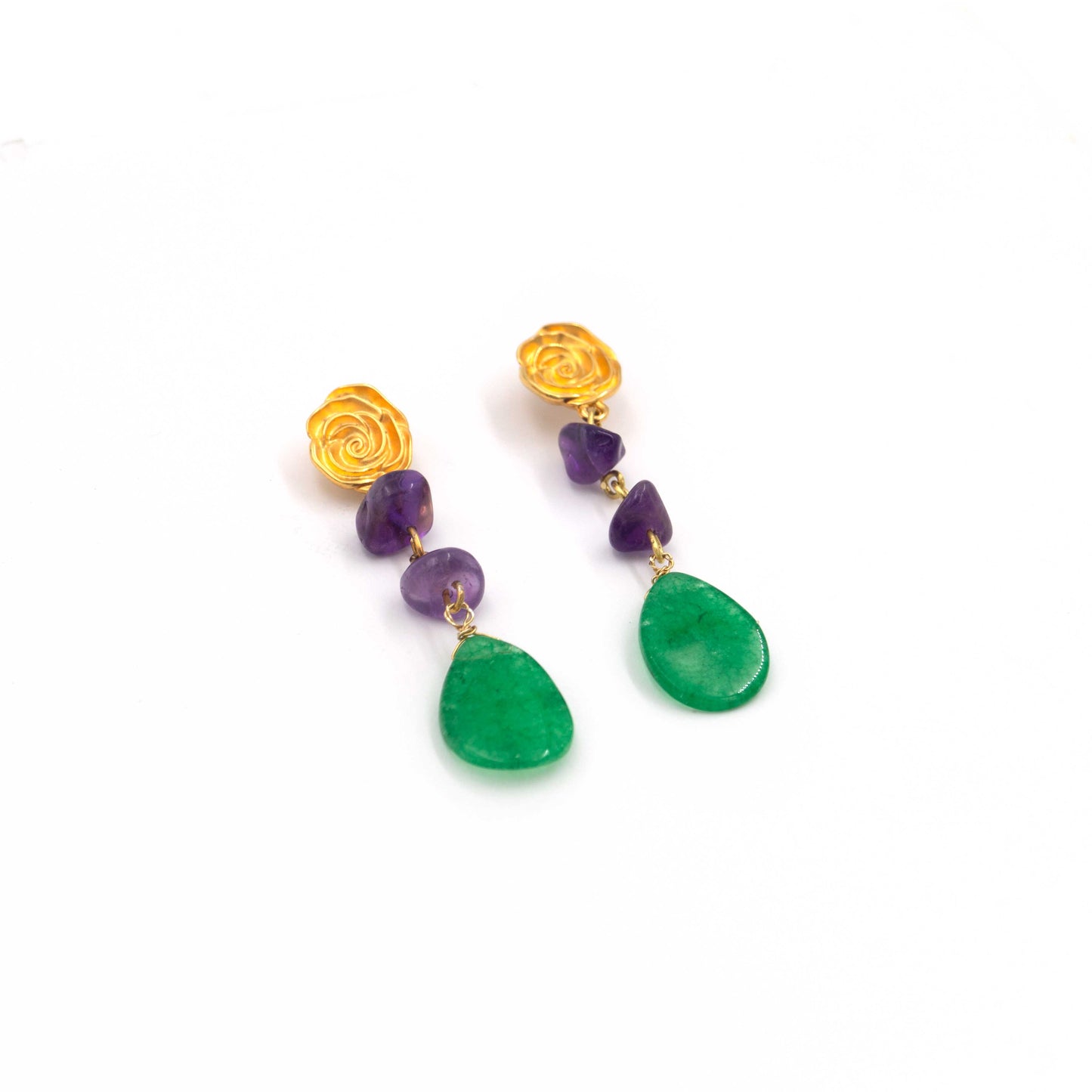 Earrings with Green Agate and Amethyst