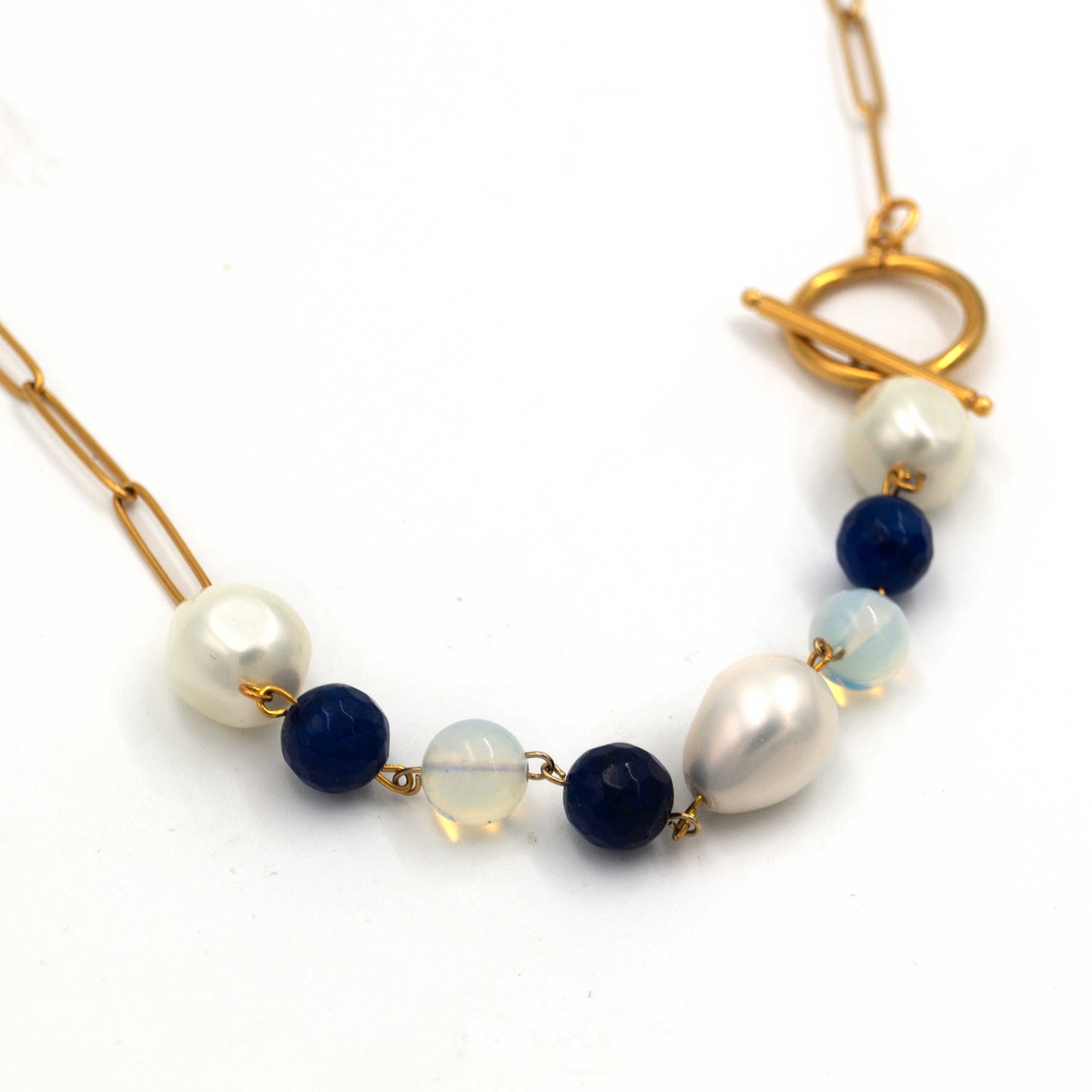 Pearl and Blue Agate Necklace