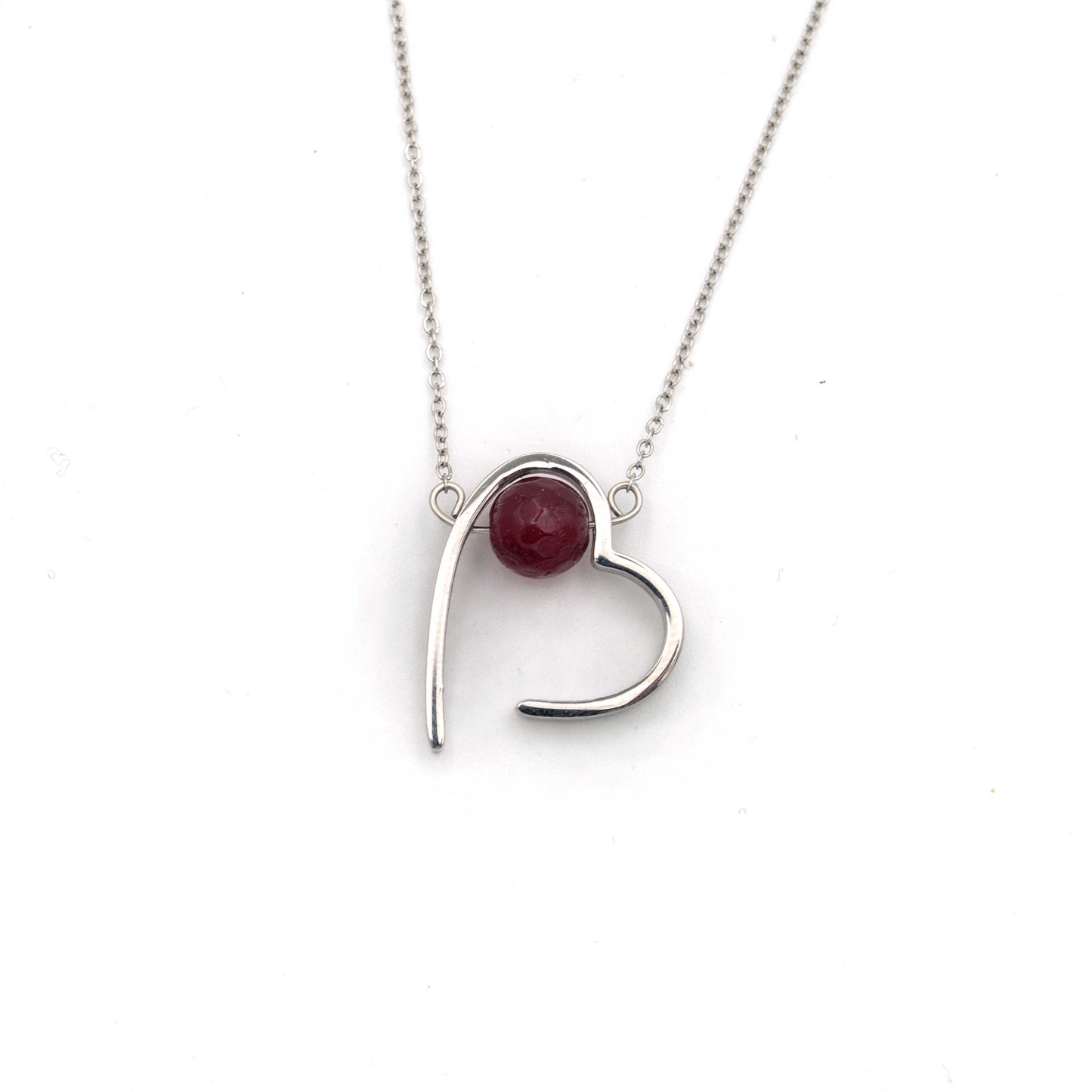 Stainless Steel Necklace with Red Agate