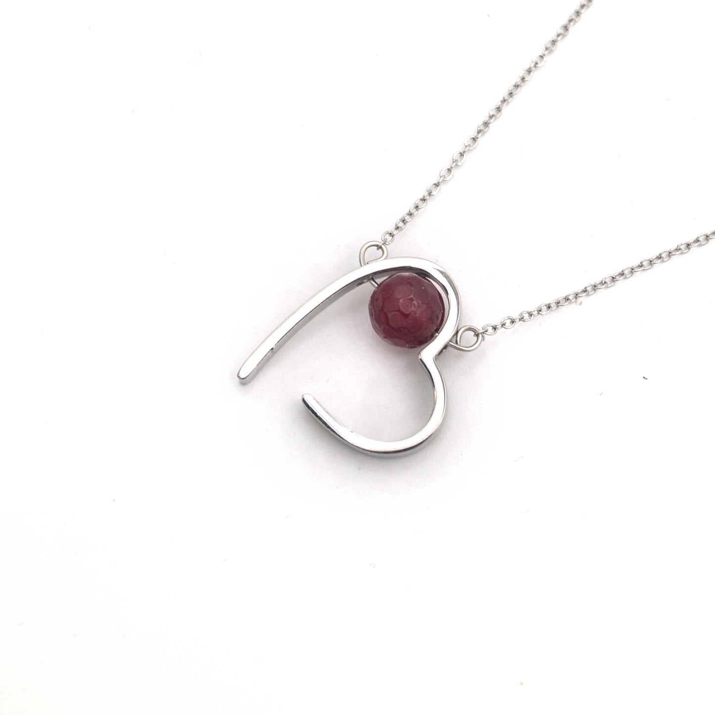 Stainless Steel Necklace with Red Agate