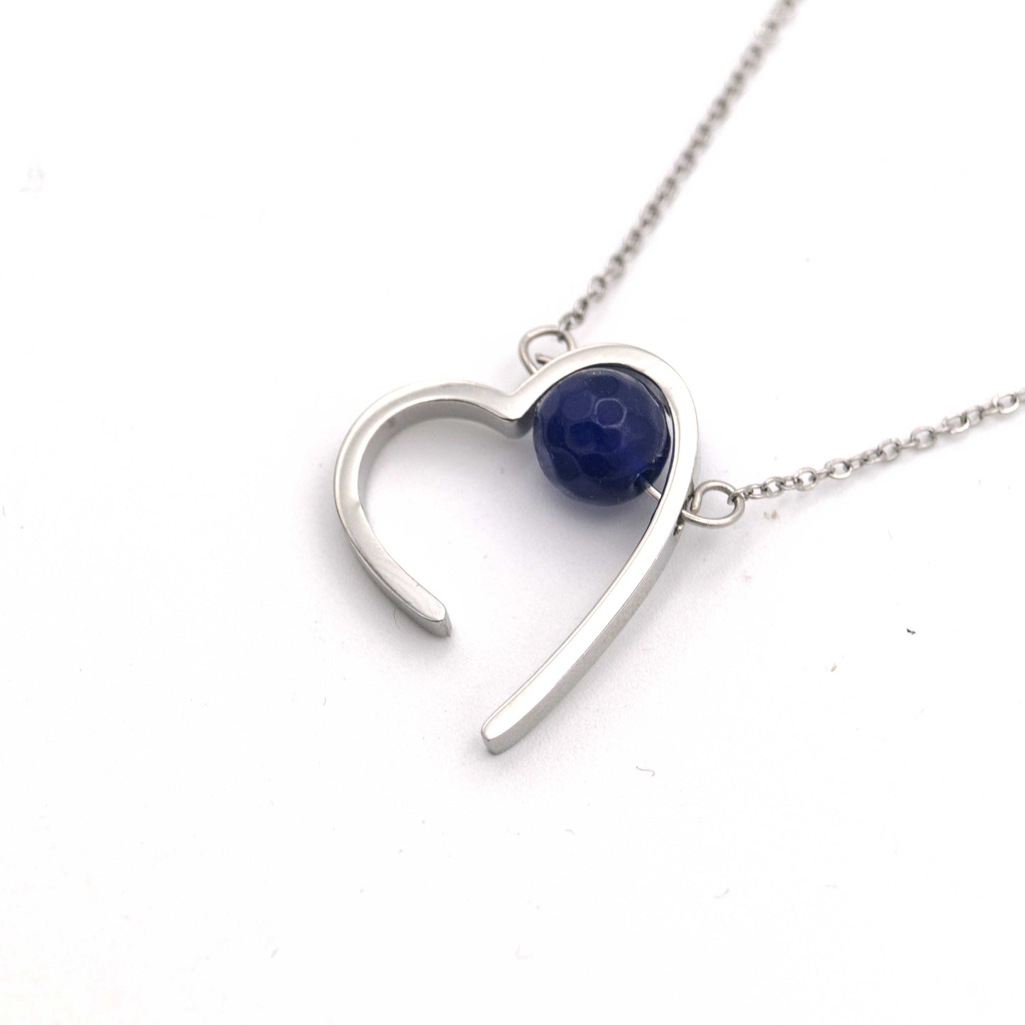 Stainless Steel Necklace with Blue Agate