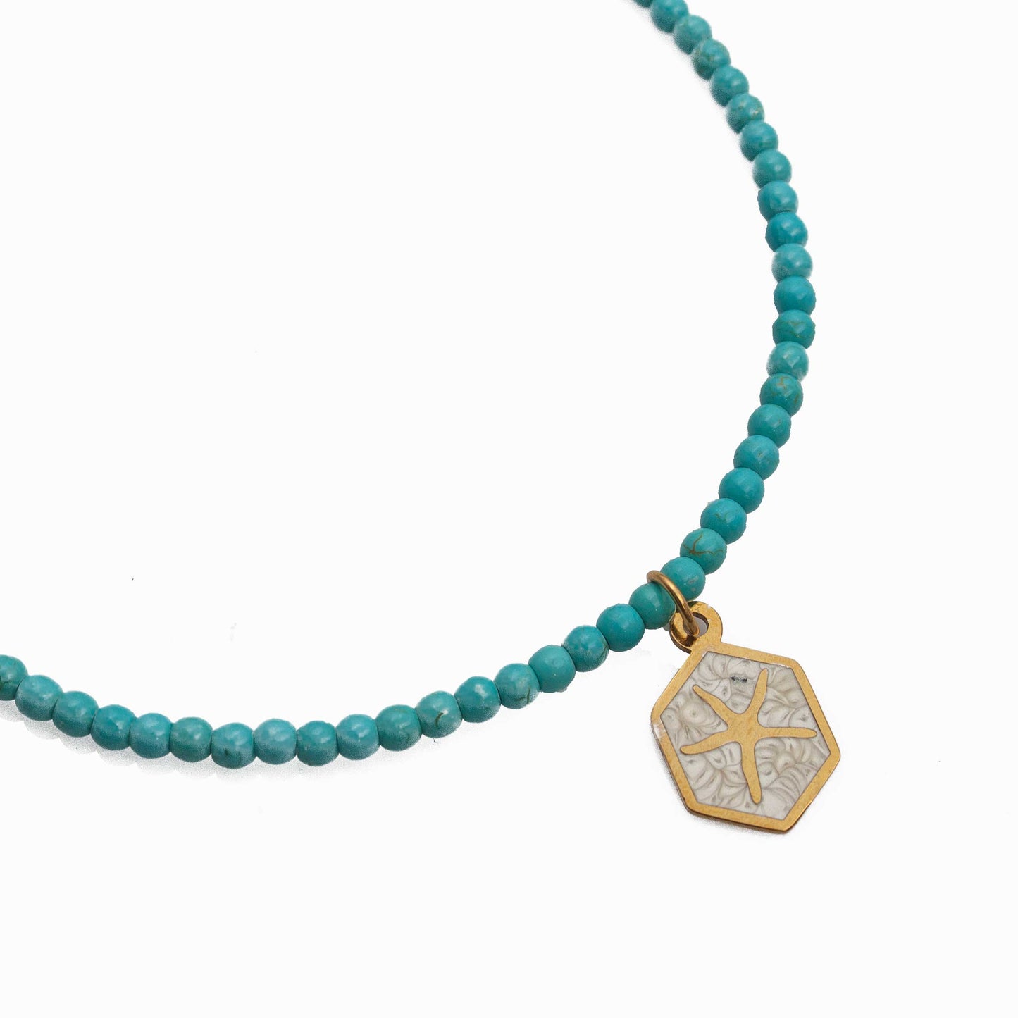 Handmade Turquoise Howlite Starfish Necklace | Gold Plated Stainless Steel | Anna Spizani