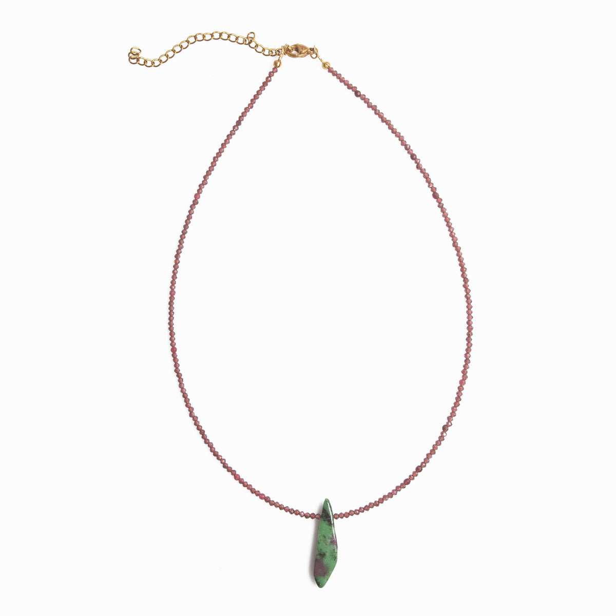 Handmade Garnet Necklace with Zoisite & Ruby Pendant – Gold Plated Stainless Steel