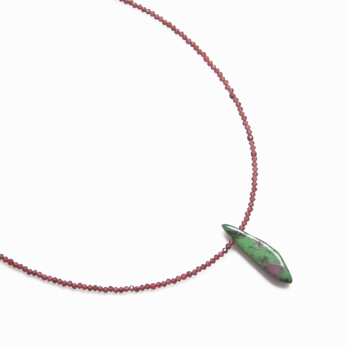 Handmade Garnet Necklace with Zoisite & Ruby Pendant – Gold Plated Stainless Steel