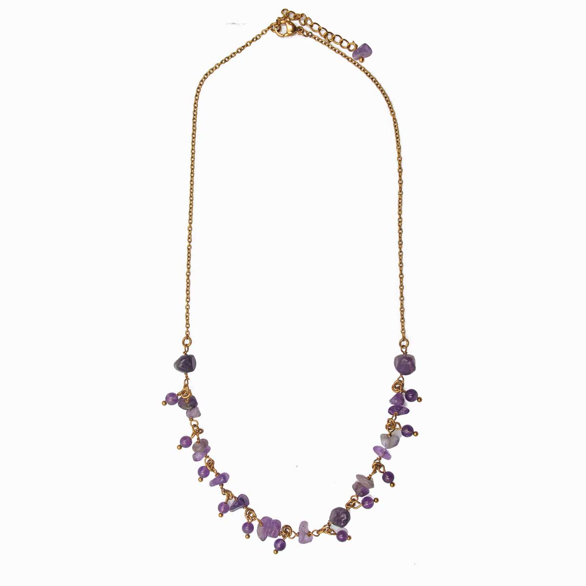 Gold Plated Stainless Steel Amethyst Crystal Intention Necklace – Spirituality & Peace