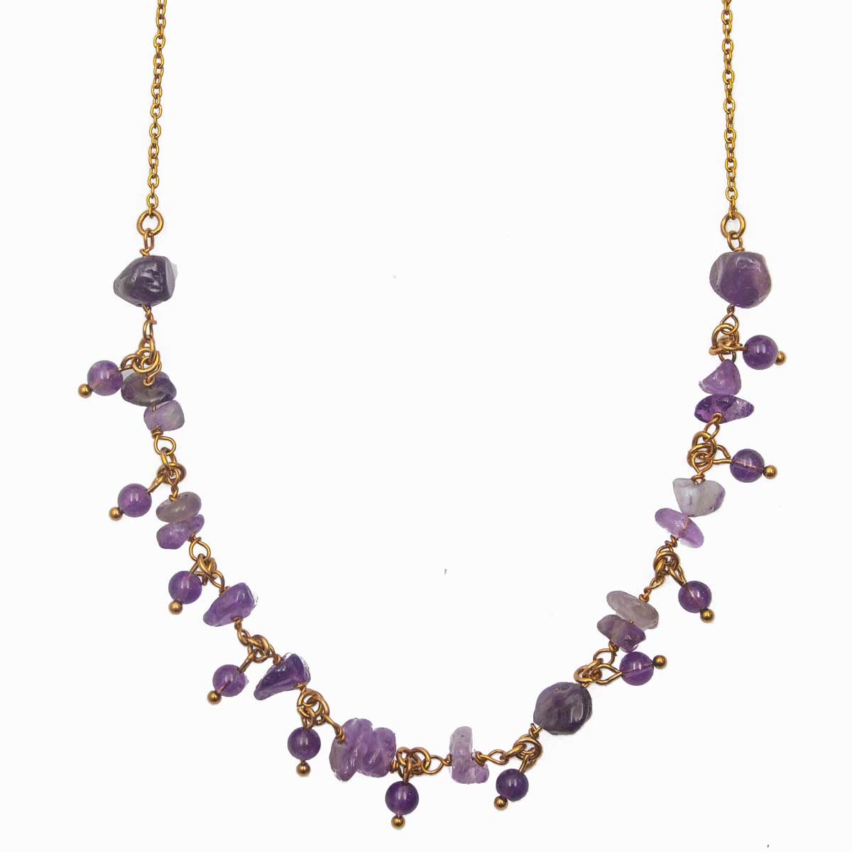 Gold Plated Stainless Steel Amethyst Crystal Intention Necklace – Spirituality & Peace