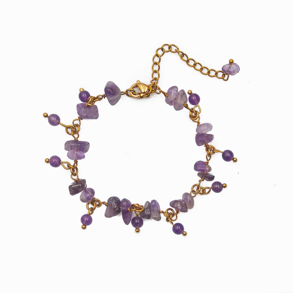 Gold Plated Stainless Steel Amethyst Crystal Intention Bracelet – Spirituality & Peace
