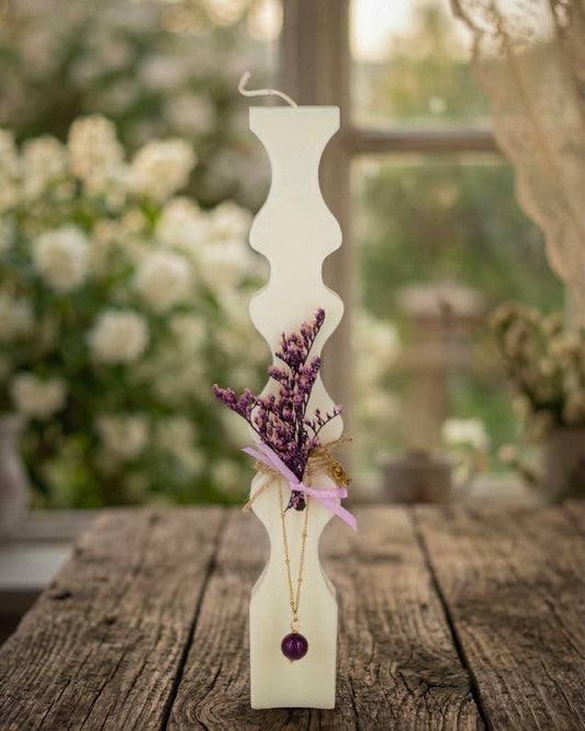 Handmade Easter Candle with Amethyst Necklace