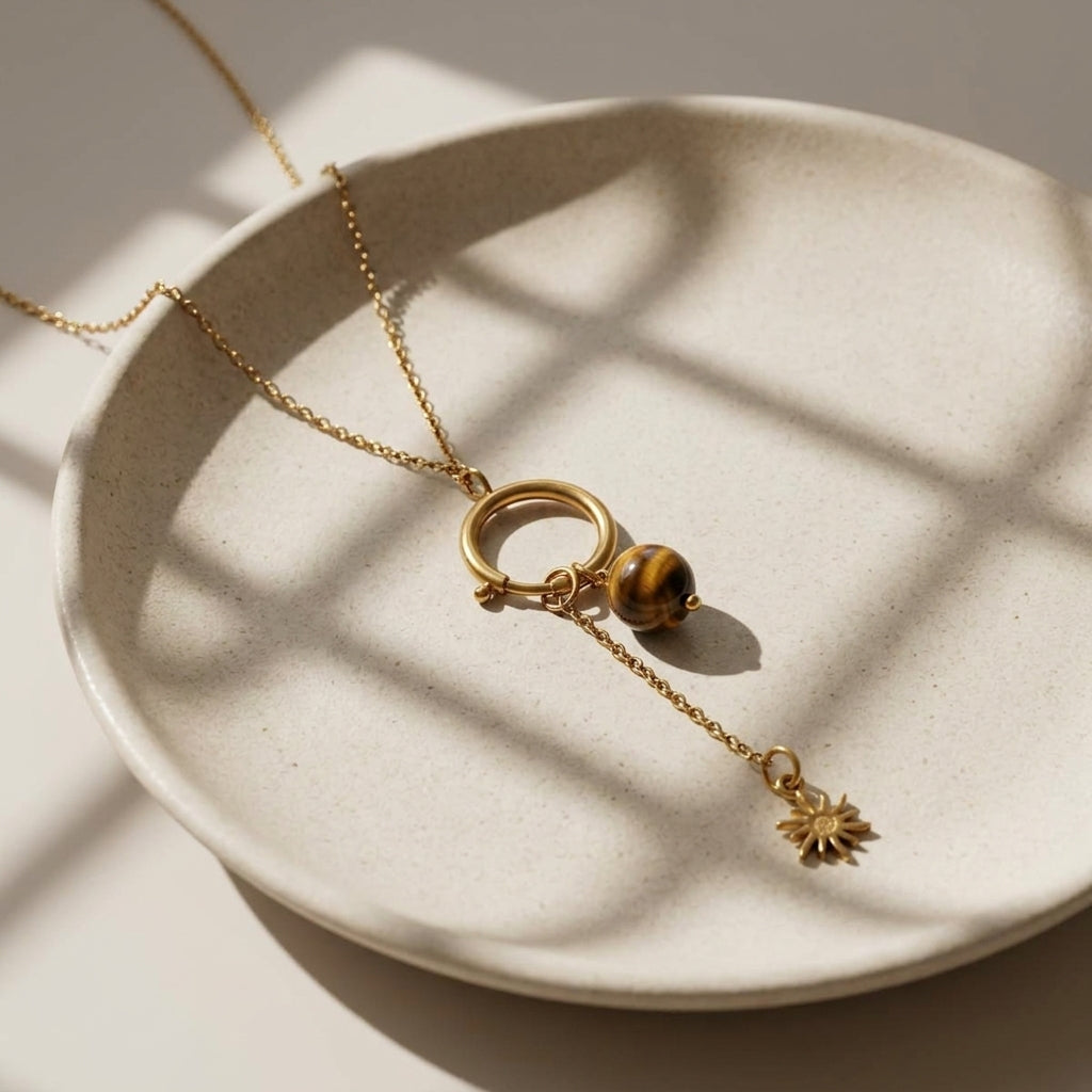 Unity Necklace – Tiger's Eye & 925 Silver Sun Pendant | Handmade Gold Plated Gemstone Necklace for Strength, Courage & Vitality
