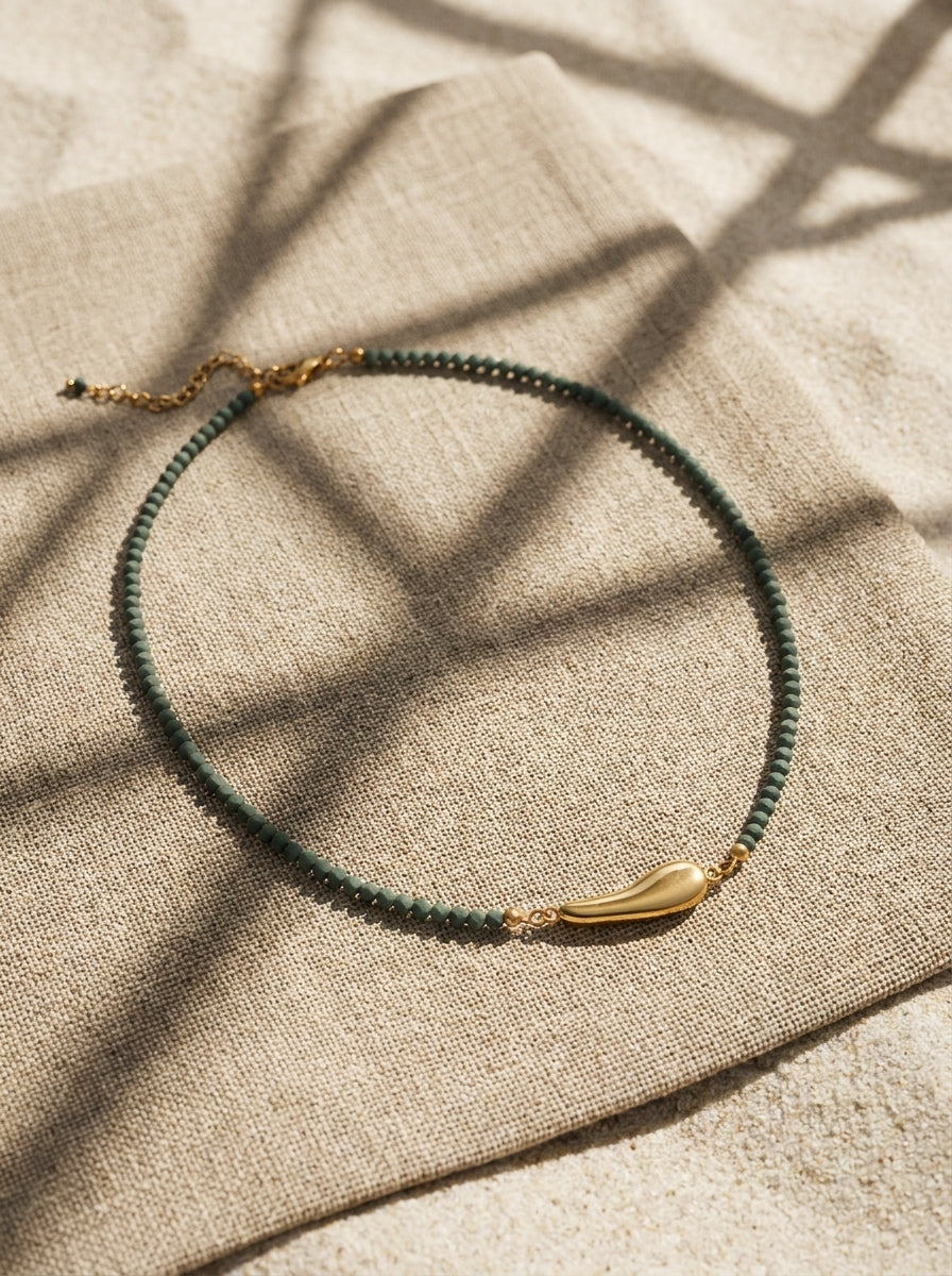 Handmade Hematite Gemstone Necklace in Gold Stainless Steel | Anna Spizani