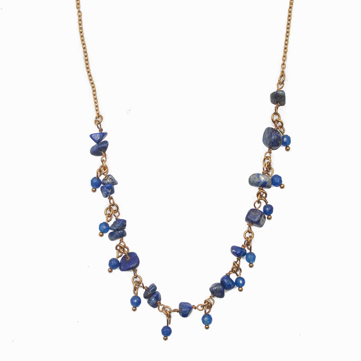 Επίχρυσο Ατσάλινο Κολιέ με Λάπις Λάζουλι (Lapis Lazuli) – Κόσμημα Πρόθεσης για Διαίσθηση & Αλήθεια