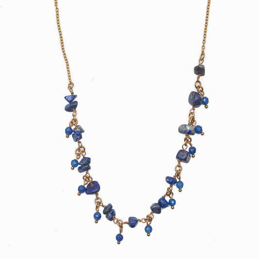 Επίχρυσο Ατσάλινο Κολιέ με Λάπις Λάζουλι (Lapis Lazuli) – Κόσμημα Πρόθεσης για Διαίσθηση & Αλήθεια