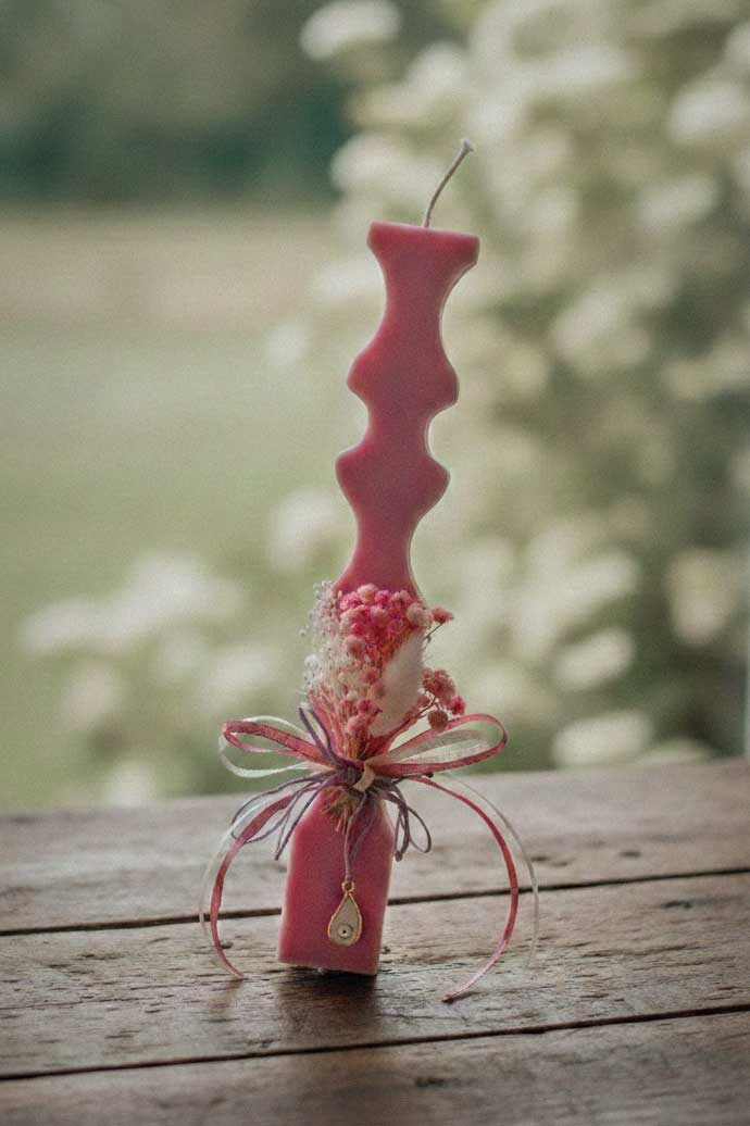 Οικολογική Λαμπάδα από Κερί Σόγιας με Χειροποίητο Κολιέ "Ματάκι" - Ροζ