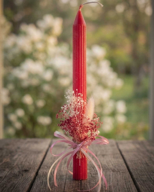 Handmade Easter Candle with Dried Flower Bouquet