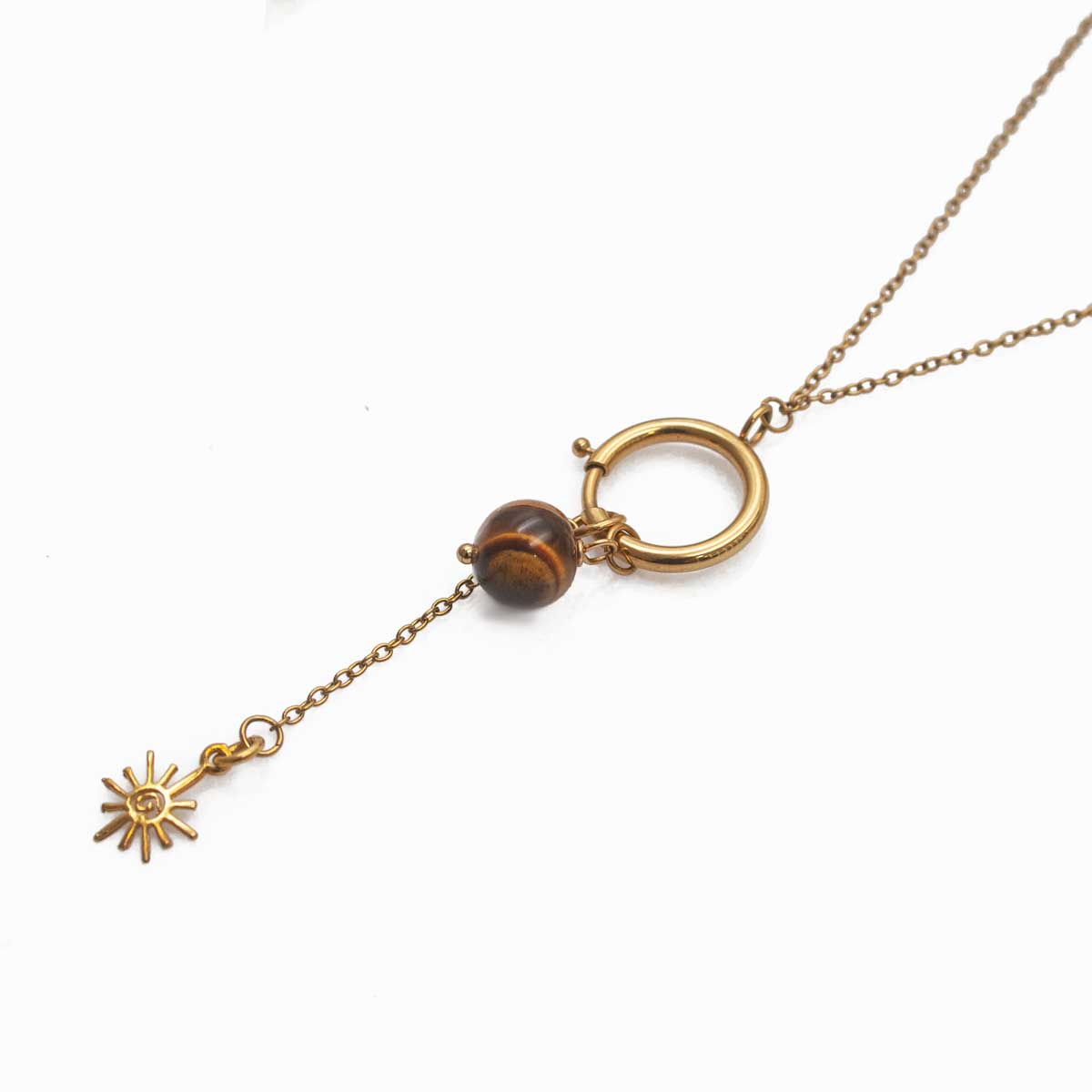 Unity Necklace – Tiger's Eye & 925 Silver Sun Pendant | Handmade Gold Plated Gemstone Necklace for Strength, Courage & Vitality